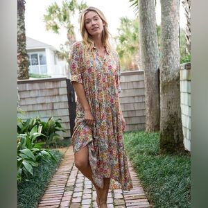 Floral Midi Dress in Multicolor - Lightweight Summer Dress